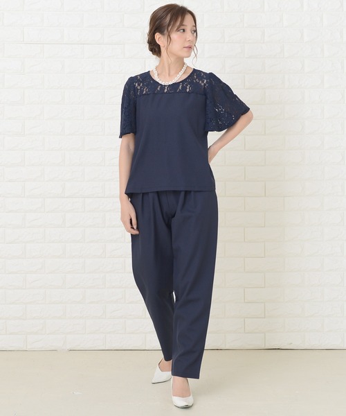 Lace Ladies（レースレディース）の「レース切り替え半袖パンツドレスセットアップ（ドレス・レディース・ブルーグリーン/ブラック/ネイビー・S/XL/L/M/XXL）」の13枚目の写真