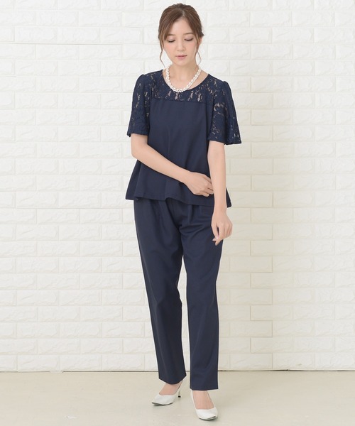 Lace Ladies（レースレディース）の「レース切り替え半袖パンツドレスセットアップ（ドレス・レディース・ブルーグリーン/ブラック/ネイビー・S/XL/L/M/XXL）」の9枚目の写真
