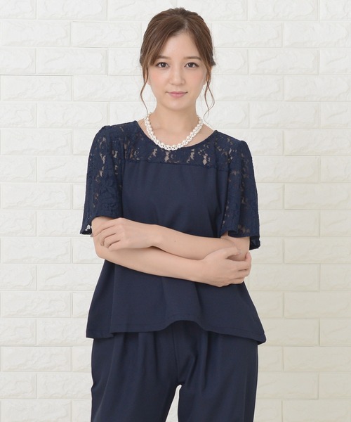 Lace Ladies（レースレディース）の「レース切り替え半袖パンツドレスセットアップ（ドレス・レディース・ブルーグリーン/ブラック/ネイビー・S/XL/L/M/XXL）」の8枚目の写真