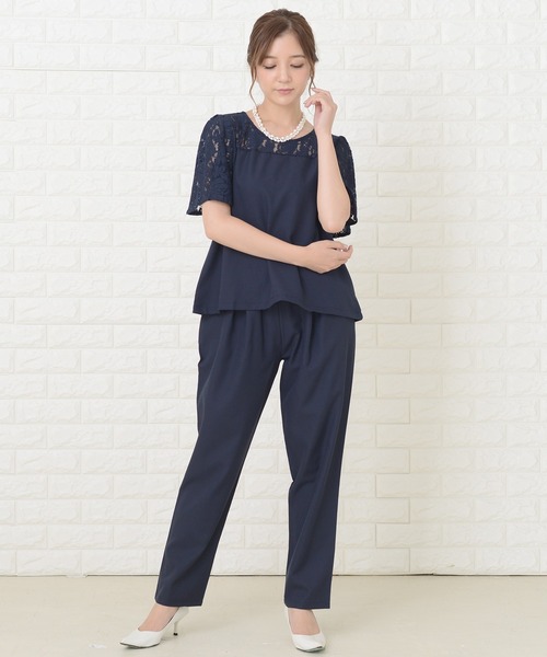 Lace Ladies（レースレディース）の「レース切り替え半袖パンツドレスセットアップ（ドレス・レディース・ブルーグリーン/ブラック/ネイビー・S/XL/L/M/XXL）」の7枚目の写真