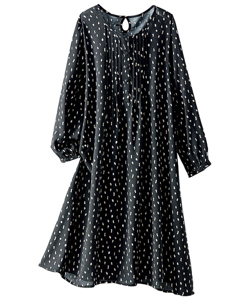 Belluna ワンピースplus ベルーナ のファッション ピンタック使いレーヨンプリントワンピース ワンピース Belluna