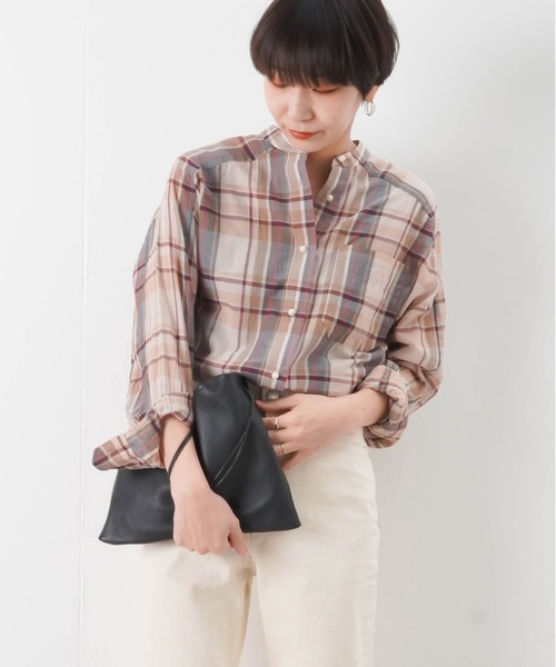 blanc basque(ブランバスク)の「BLANC basque ブランバスク マドラスチェック パールボタンシャツ(シャツ/ブラウス・レディース・ベージュ/ピンク・FREE)」の2枚目の写真