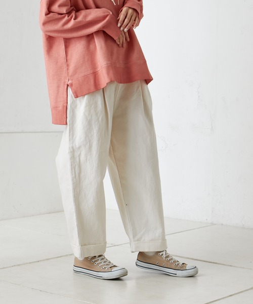 PUAL CE CIN（ピュアルセシン）の「綿麻タックパンツ（その他パンツ・レディース・オフホワイト/ナチュラル/チャコールグレー・FREE）」の2枚目の写真