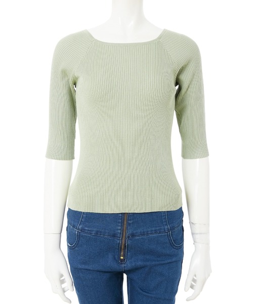 fifth(フィフス)の「スクエアネック五分袖リブニット(ニット/セーター・レディース・ライトグリーン/ホワイト/ラベンダー・MEDIUM)」の4枚目の写真