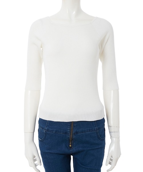 fifth(フィフス)の「スクエアネック五分袖リブニット(ニット/セーター・レディース・ライトグリーン/ホワイト/ラベンダー・MEDIUM)」の7枚目の写真