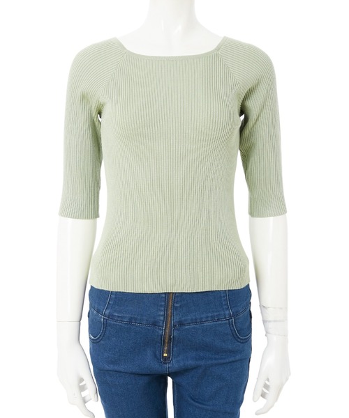 fifth(フィフス)の「スクエアネック五分袖リブニット(ニット/セーター・レディース・ライトグリーン/ホワイト/ラベンダー・MEDIUM)」の14枚目の写真