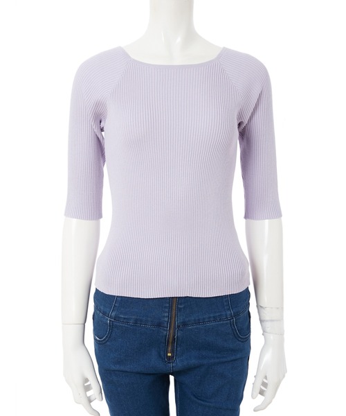 fifth(フィフス)の「スクエアネック五分袖リブニット(ニット/セーター・レディース・ライトグリーン/ホワイト/ラベンダー・MEDIUM)」の5枚目の写真