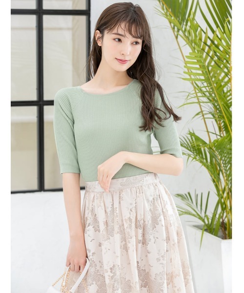 fifth(フィフス)の「スクエアネック五分袖リブニット(ニット/セーター・レディース・ライトグリーン/ホワイト/ラベンダー・MEDIUM)」の15枚目の写真