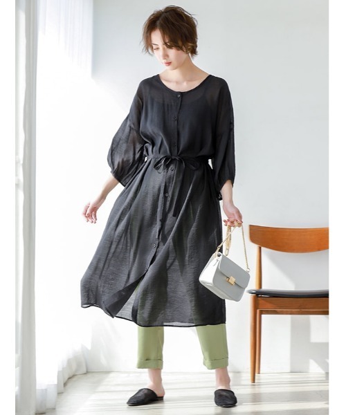 fifth（フィフス）の「ロングシアーシャツ（シャツ/ブラウス・レディース・ラベンダー/グレイッシュベージュ/オレンジ/グリーン/ブラック・MEDIUM）」の2枚目の写真