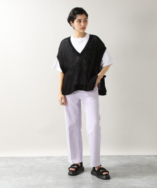 RAGEBLUE（レイジブルー）の「サイドリボンローゲージサマーニットベスト/948039（ベスト・レディース・オフホワイト/ブラック・FREE）」の3枚目の写真