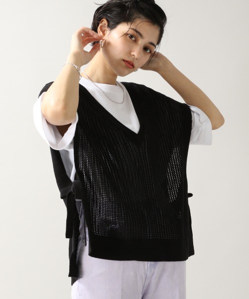 RAGEBLUE（レイジブルー）の「サイドリボンローゲージサマーニットベスト/948039（ベスト・レディース・オフホワイト/ブラック・FREE）」の4枚目の写真
