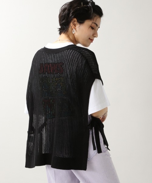 RAGEBLUE（レイジブルー）の「サイドリボンローゲージサマーニットベスト/948039（ベスト・レディース・オフホワイト/ブラック・FREE）」の6枚目の写真