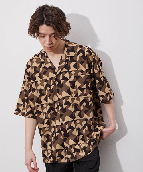 JUNRED(ジュンレッド)の「ウェーブワッフルオープンカラーシャツ(シャツ/ブラウス・メンズ・ブラウン/ブルー/ブラック系その他/ベージュ・LL/L/M)」の3枚目の写真