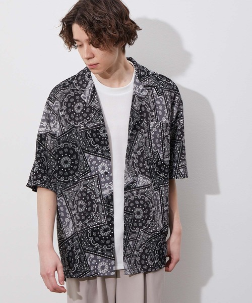 JUNRED(ジュンレッド)の「ウェーブワッフルオープンカラーシャツ(シャツ/ブラウス・メンズ・ブラウン/ブルー/ブラック系その他/ベージュ・LL/L/M)」の1枚目の写真