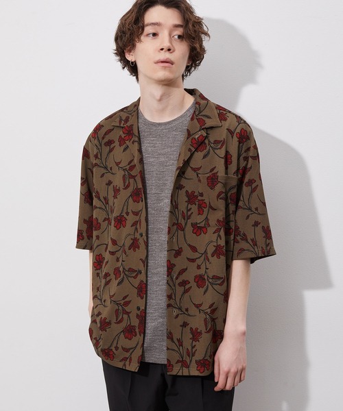 JUNRED(ジュンレッド)の「ウェーブワッフルオープンカラーシャツ(シャツ/ブラウス・メンズ・ブラウン/ブルー/ブラック系その他/ベージュ・LL/L/M)」の2枚目の写真