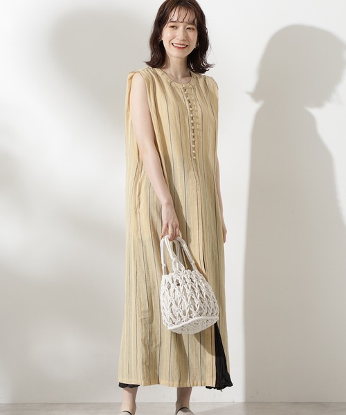 N.（N. Natural Beauty Basic）（エヌエヌナチュラルビューティーベーシック）の「◆ドビーストライプロングブラウス（シャツ/ブラウス・レディース・ブラック/オフホワイト/イエロー・MEDIUM）」の3枚目の写真