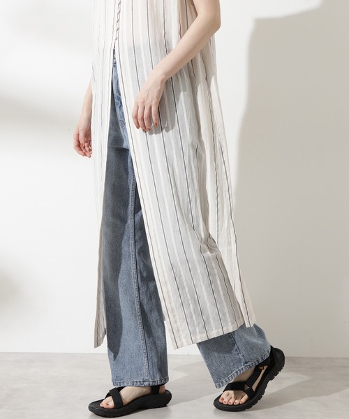 N.（N. Natural Beauty Basic）（エヌエヌナチュラルビューティーベーシック）の「◆ドビーストライプロングブラウス（シャツ/ブラウス・レディース・ブラック/オフホワイト/イエロー・MEDIUM）」の6枚目の写真