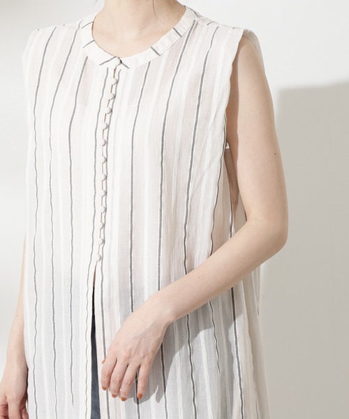 N.（N. Natural Beauty Basic）（エヌエヌナチュラルビューティーベーシック）の「◆ドビーストライプロングブラウス（シャツ/ブラウス・レディース・ブラック/オフホワイト/イエロー・MEDIUM）」の12枚目の写真