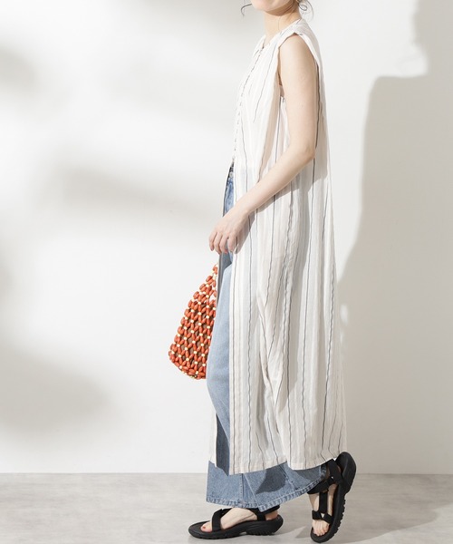 N.（N. Natural Beauty Basic）（エヌエヌナチュラルビューティーベーシック）の「◆ドビーストライプロングブラウス（シャツ/ブラウス・レディース・ブラック/オフホワイト/イエロー・MEDIUM）」の13枚目の写真