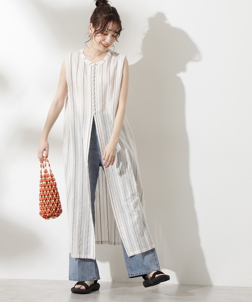 N.（N. Natural Beauty Basic）（エヌエヌナチュラルビューティーベーシック）の「◆ドビーストライプロングブラウス（シャツ/ブラウス・レディース・ブラック/オフホワイト/イエロー・MEDIUM）」の11枚目の写真