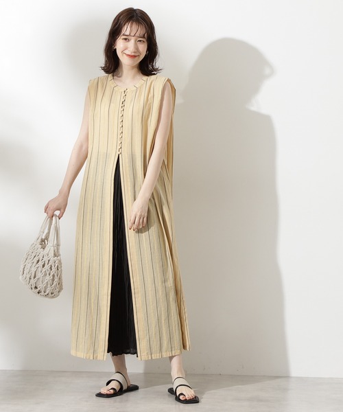 N.（N. Natural Beauty Basic）（エヌエヌナチュラルビューティーベーシック）の「◆ドビーストライプロングブラウス（シャツ/ブラウス・レディース・ブラック/オフホワイト/イエロー・MEDIUM）」の9枚目の写真