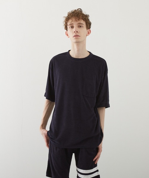 VIBGYOR(ヴィブジョー)の「【VIBGYOR BY AS】パイルボケ付き半袖クルー(BL)(Tシャツ/カットソー・メンズ・ブラック/イエロー系その他/ピンク/ネイビー/アイボリー/ベージュ・MEDIUM/LARGE)」の4枚目の写真