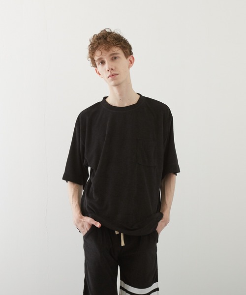 VIBGYOR(ヴィブジョー)の「【VIBGYOR BY AS】パイルボケ付き半袖クルー(BL)(Tシャツ/カットソー・メンズ・ブラック/イエロー系その他/ピンク/ネイビー/アイボリー/ベージュ・MEDIUM/LARGE)」の1枚目の写真