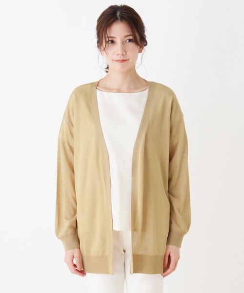 SHOO・LA・RUE（シューラルー）の「◆シアーニットカーディガン（カーディガン/ボレロ・レディース・ブラック/マスタード/ベージュ/オフホワイト・03/02/04）」の5枚目の写真