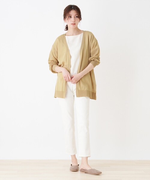 SHOO・LA・RUE（シューラルー）の「◆シアーニットカーディガン（カーディガン/ボレロ・レディース・ブラック/マスタード/ベージュ/オフホワイト・03/02/04）」の12枚目の写真