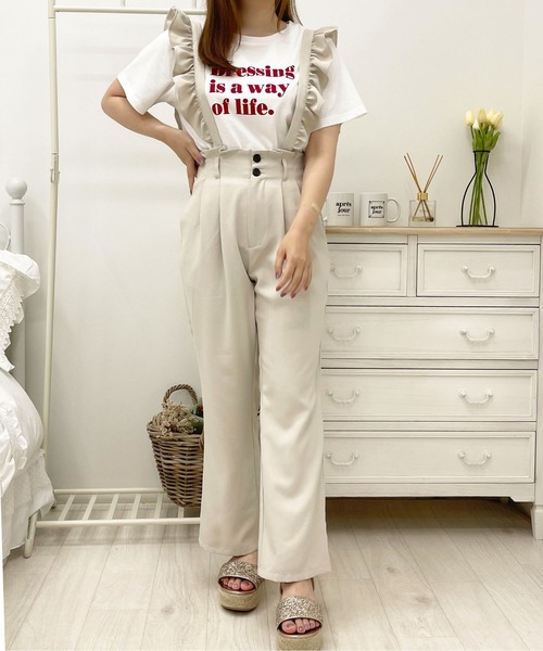 apres jour（アプレジュール）の「フリルサス付きパンツ【ZOZOTOWN限定アイテム】（サロペット/オーバーオール・レディース・モカ/アイボリー/ピンクベージュ/ブラック・MEDIUM/SMALL/X-LARGE）」の2枚目の写真