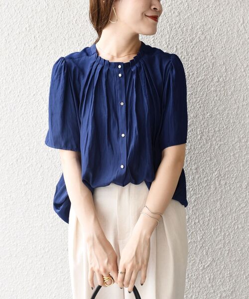 SHIPS（シップス）の「〈抗菌防臭〉2WAYカッセンタックショートスリーブブラウス（シャツ/ブラウス・レディース・ベージュ/ネイビー・ONE SIZE）」の21枚目の写真