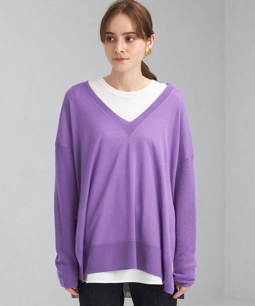 green label relaxing（グリーンレーベルリラクシング）の「DEEP Vネック スリット プルオーバー ニット（ニット/セーター・レディース・ナチュラル/モカ/パープル・FREE）」の6枚目の写真