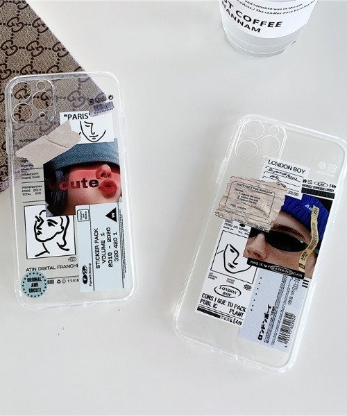 MANGROVE(マングローブ)の「コラージュアートステッカーデザインクリアiPhoneケース(スマホケース/カバー・レディース・レッド/ブルー・A/C/E/D/B)」の6枚目の写真