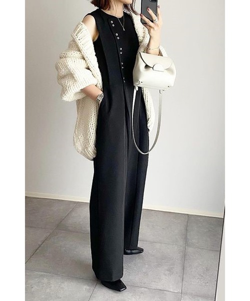 Bonjour Sagan（ボンジュールサガン）の「ダブルボタンロンパース（サロペット/オーバーオール・レディース・ブラック/ブラウン系その他/カーキ・FREE）」の8枚目の写真