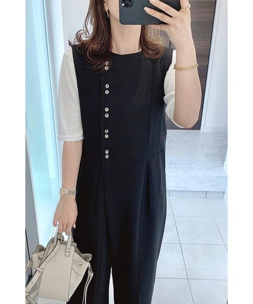 Bonjour Sagan（ボンジュールサガン）の「ダブルボタンロンパース（サロペット/オーバーオール・レディース・ブラック/ブラウン系その他/カーキ・FREE）」の12枚目の写真