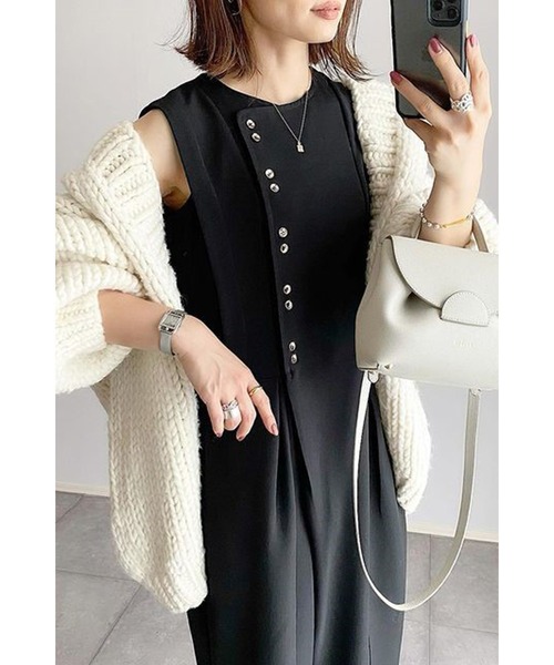 Bonjour Sagan（ボンジュールサガン）の「ダブルボタンロンパース（サロペット/オーバーオール・レディース・ブラック/ブラウン系その他/カーキ・FREE）」の7枚目の写真