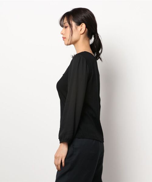 m.f.editorial（エムエフエディトリアル）の「エムエフエディトリアルレディース/m.f.editorial：Women テレコレース ドッキング長袖プルオーバーTシャツ（Tシャツ/カットソー・レディース・ホワイト/ブラック/ボルドー・LARGE/MEDIUM）」の4枚目の写真