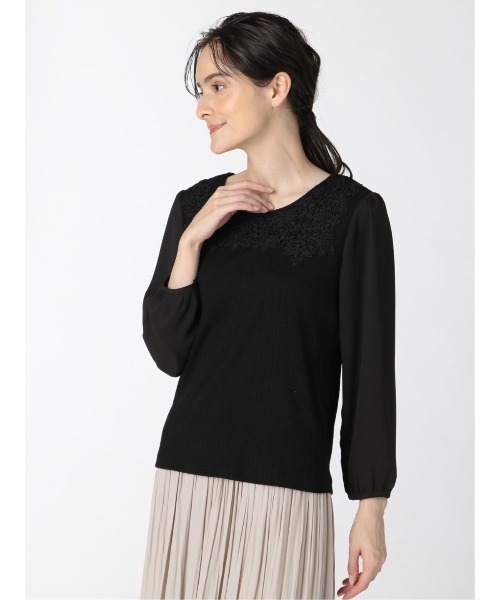 m.f.editorial（エムエフエディトリアル）の「エムエフエディトリアルレディース/m.f.editorial：Women テレコレース ドッキング長袖プルオーバーTシャツ（Tシャツ/カットソー・レディース・ホワイト/ブラック/ボルドー・LARGE/MEDIUM）」の3枚目の写真