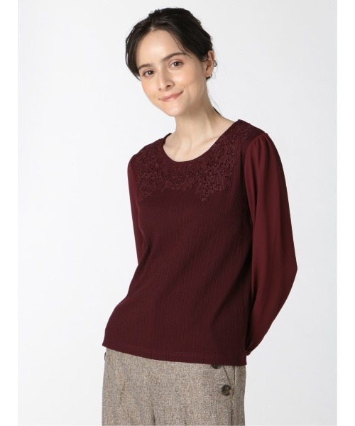 m.f.editorial（エムエフエディトリアル）の「エムエフエディトリアルレディース/m.f.editorial：Women テレコレース ドッキング長袖プルオーバーTシャツ（Tシャツ/カットソー・レディース・ホワイト/ブラック/ボルドー・LARGE/MEDIUM）」の19枚目の写真