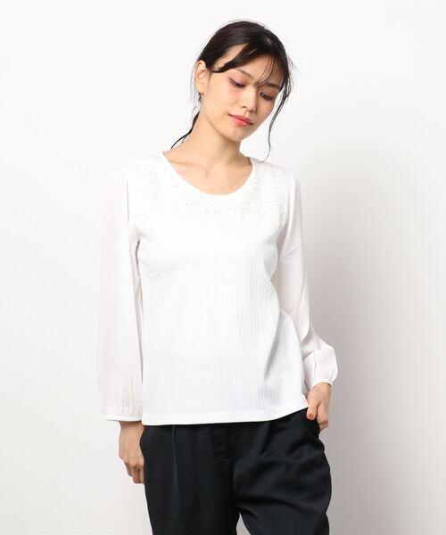 m.f.editorial（エムエフエディトリアル）の「エムエフエディトリアルレディース/m.f.editorial：Women テレコレース ドッキング長袖プルオーバーTシャツ（Tシャツ/カットソー・レディース・ホワイト/ブラック/ボルドー・LARGE/MEDIUM）」の14枚目の写真