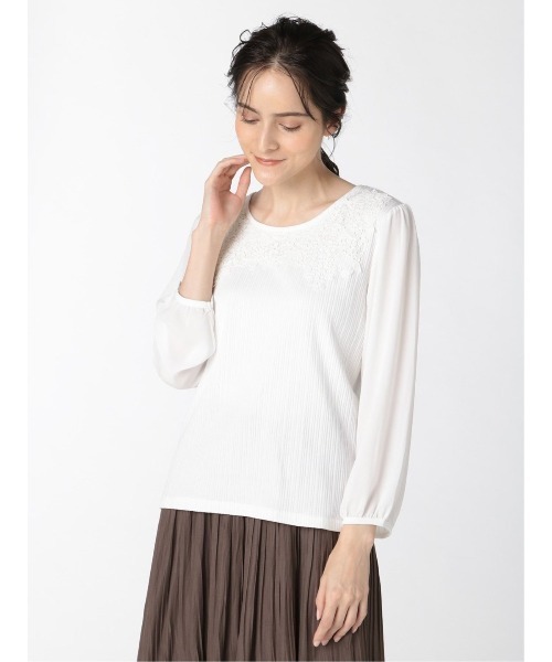 m.f.editorial（エムエフエディトリアル）の「エムエフエディトリアルレディース/m.f.editorial：Women テレコレース ドッキング長袖プルオーバーTシャツ（Tシャツ/カットソー・レディース・ホワイト/ブラック/ボルドー・LARGE/MEDIUM）」の6枚目の写真