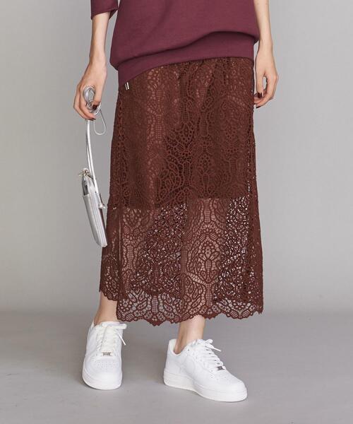 BEAUTY&YOUTH UNITED ARROWS（ビューティーアンドユースユナイテッドアローズ）の「BY クロシェレース サイドスリットスカート（スカート・レディース・ブラック/ダークブラウン・FREE）」の2枚目の写真