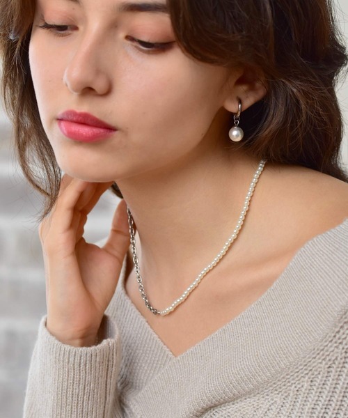 LHME(エルエイチエムイー)の「LHME ハーフパールネックレス/サージカルステンレス316L(金属アレルギー対応)(ネックレス・レディース・ホワイト・45cm)」の14枚目の写真