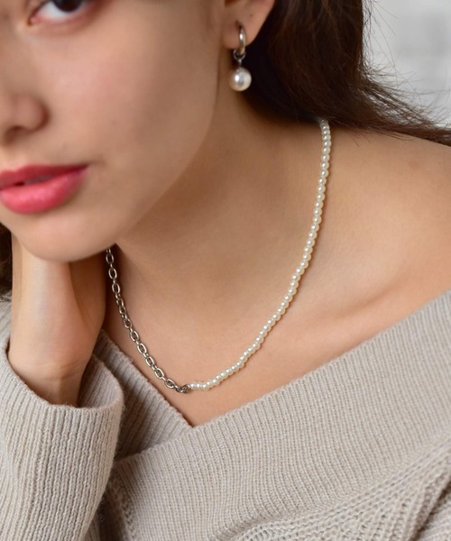 LHME(エルエイチエムイー)の「LHME ハーフパールネックレス/サージカルステンレス316L(金属アレルギー対応)(ネックレス・レディース・ホワイト・45cm)」の15枚目の写真