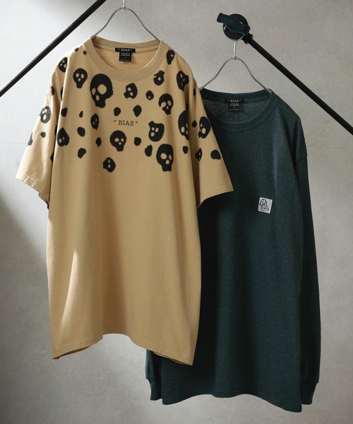BIAS（バイアス）の「【BIAS】スカルドットプリントカラーTee＆ロンTセット（Tシャツ/カットソー・メンズ・ピンク/ライトグリーン/サックスブルー/ブルー/イエロー/ベージュ・SMALL/LARGE/MEDIUM）」の2枚目の写真