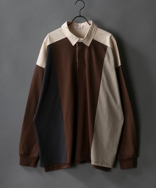 SITRY（シトリー）の「Big silhouette Rugby shirt / ビッグシルエット マルチボーダー ラガーシャツ（ポロシャツ・メンズ・ネイビー/ブラウン/グリーン/ブルーグレー/ブラック/ブルー系その他/ブラック系その他2/オフホワイト/グリーン系その他/グレイッシュブルー/グリーン系その他2/ブルー/ブラック系その他/ブルー系その他2/ホワイト系その他2/ブラック系その他3/ホワイト系その他/グリーン系その他3/オレンジ・M/L）」の9枚目の写真