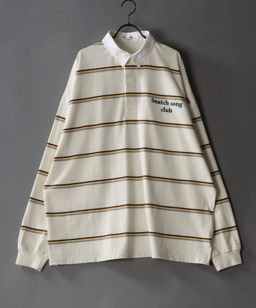 SITRY（シトリー）の「Big silhouette Rugby shirt / ビッグシルエット マルチボーダー ラガーシャツ（ポロシャツ・メンズ・ネイビー/ブラウン/グリーン/ブルーグレー/ブラック/ブルー系その他/ブラック系その他2/オフホワイト/グリーン系その他/グレイッシュブルー/グリーン系その他2/ブルー/ブラック系その他/ブルー系その他2/ホワイト系その他2/ブラック系その他3/ホワイト系その他/グリーン系その他3/オレンジ・M/L）」の2枚目の写真