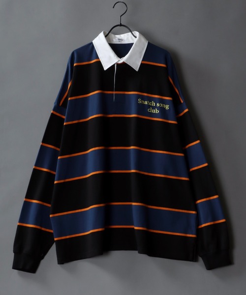 SITRY（シトリー）の「Big silhouette Rugby shirt / ビッグシルエット マルチボーダー ラガーシャツ（ポロシャツ・メンズ・ネイビー/ブラウン/グリーン/ブルーグレー/ブラック/ブルー系その他/ブラック系その他2/オフホワイト/グリーン系その他/グレイッシュブルー/グリーン系その他2/ブルー/ブラック系その他/ブルー系その他2/ホワイト系その他2/ブラック系その他3/ホワイト系その他/グリーン系その他3/オレンジ・M/L）」の8枚目の写真