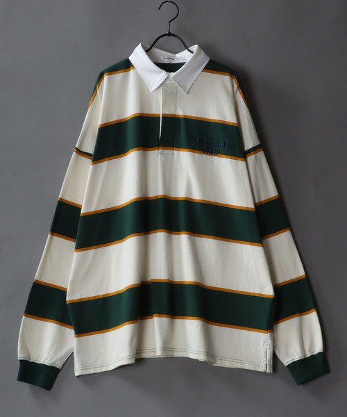 SITRY（シトリー）の「Big silhouette Rugby shirt / ビッグシルエット マルチボーダー ラガーシャツ（ポロシャツ・メンズ・ネイビー/ブラウン/グリーン/ブルーグレー/ブラック/ブルー系その他/ブラック系その他2/オフホワイト/グリーン系その他/グレイッシュブルー/グリーン系その他2/ブルー/ブラック系その他/ブルー系その他2/ホワイト系その他2/ブラック系その他3/ホワイト系その他/グリーン系その他3/オレンジ・M/L）」の13枚目の写真