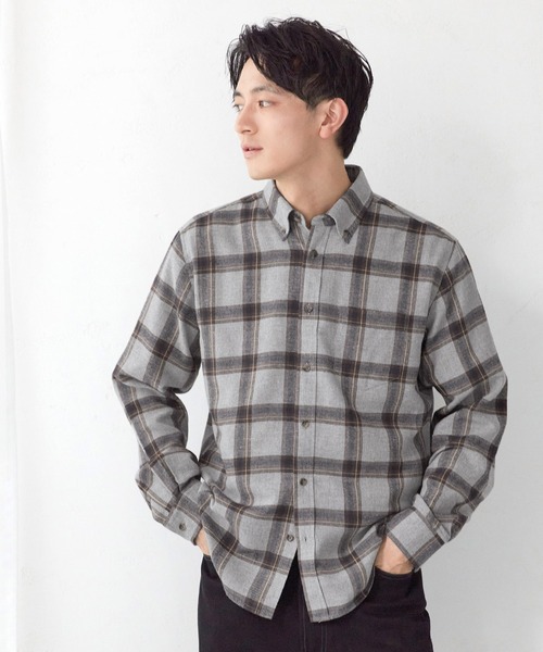 coca(coca)(コカ)の「メンズ BDリサイクルネルレギュラーフィットシャツ(シャツ/ブラウス・メンズ・グレー/レッド/ブルー/グリーン・S/M/L/XL)」の2枚目の写真